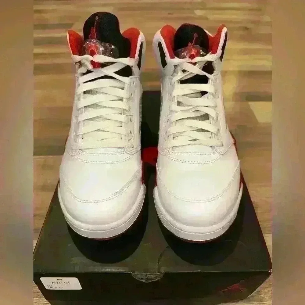 Air Jordan 5's retro size 8 white black and red